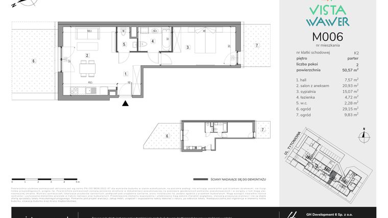 Rzut - Mieszkanie na sprzedaż 2 pokoje o powierzchni 50,57 m² - numer M006 w Vista Wawer