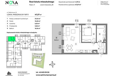 Rzut - Mieszkanie na sprzedaż 2 pokoje o powierzchni 47,27 m² - numer 9 w Nova Radiostacja