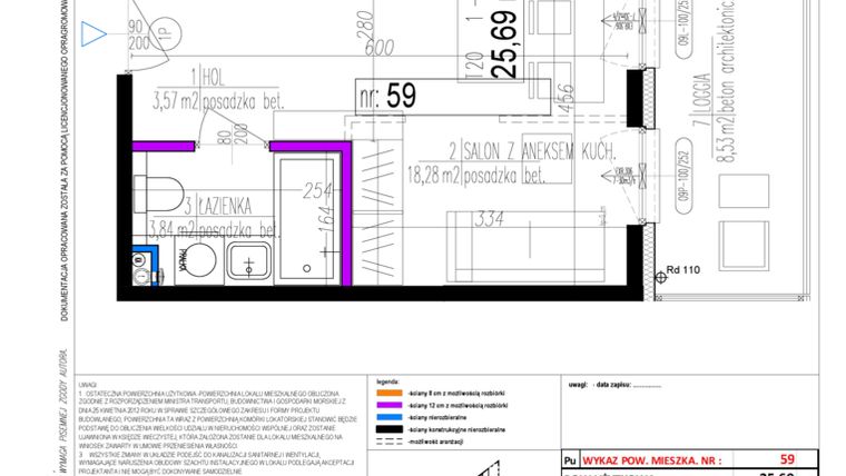 Rzut - Mieszkanie na sprzedaż 1 pokój o powierzchni 25,69 m² - numer 59 w Strumykowa