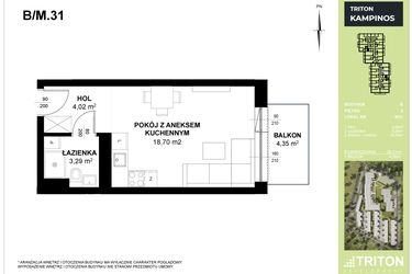 Rzut - Mieszkanie na sprzedaż 1 pokój o powierzchni 26,01 m² - numer B_M31 w Triton Kampinos III