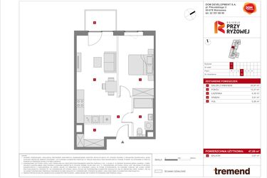 Rzut - Mieszkanie na sprzedaż 2 pokoje o powierzchni 47,69 m² - numer C.29 w Osiedle Przy Ryżowej etap II