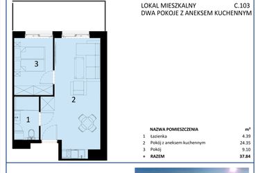 Rzut - Mieszkanie na sprzedaż 2 pokoje o powierzchni 37,85 m² - numer C.103 w Perłowa Przystań - Sianożęty - etap III