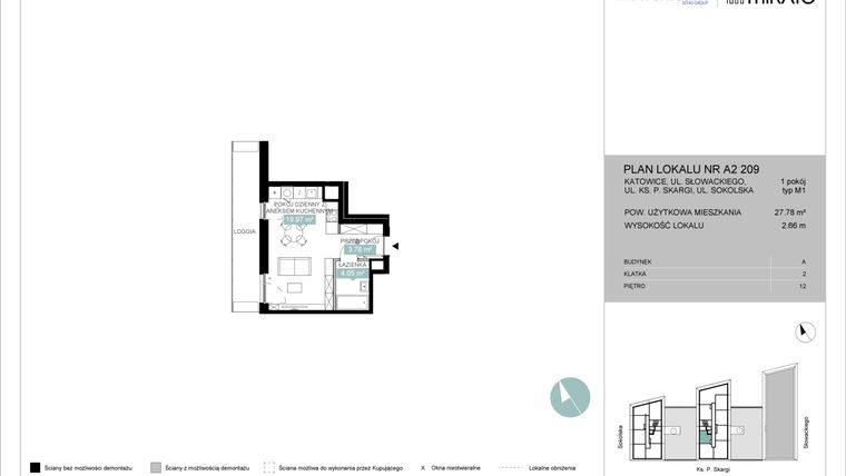 Rzut - Mieszkanie na sprzedaż 1 pokój o powierzchni 27,81 m² - numer A2 209 w Mikato