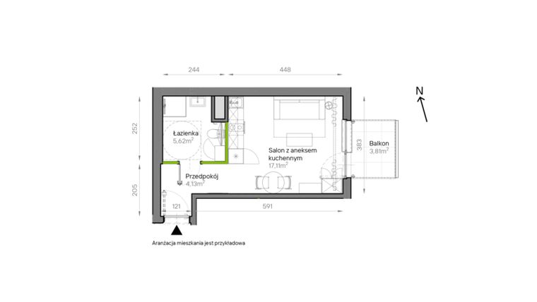Rzut - Mieszkanie na sprzedaż 1 pokój o powierzchni 26,86 m² - numer A2/10 w Bemowo Vita