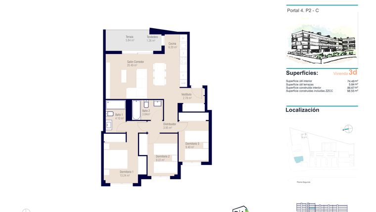 Rzut - Mieszkanie na sprzedaż 3 pokoje o powierzchni 98,5 m² - numer 2-C w Apartamenty w Alicante - 36142881