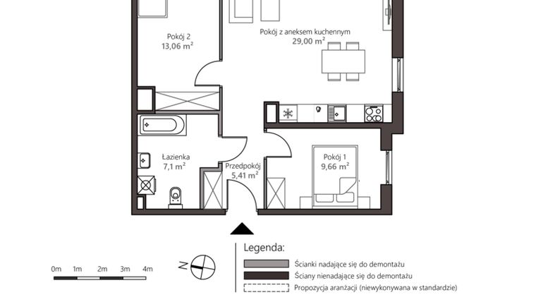 Rzut - Mieszkanie na sprzedaż 3 pokoje o powierzchni 64,23 m² - numer 5A/5 w Nowy Goszyn