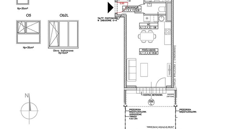 Rzut - Mieszkanie na sprzedaż 3 pokoje o powierzchni 60,16 m² - numer A.1.2.4 w Forma