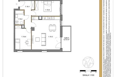 Rzut - Mieszkanie na sprzedaż 2 pokoje o powierzchni 68,35 m² - numer 19 w Osiedle Sfera etap II