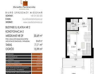 Rzut - Mieszkanie na sprzedaż 1 pokój o powierzchni 30,69 m² - numer 29B w Osiedle Farbiarska II