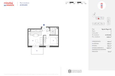 Rzut - Mieszkanie na sprzedaż 2 pokoje o powierzchni 33,7 m² - numer A1.103.M02 w Mieszkaj w mieście - Ogrody Glogera