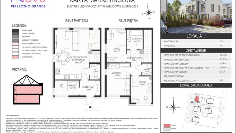 Rzut - Dom na sprzedaż 5 pokoi o powierzchni 95,51 m² - numer A1.1 w Nove Piaseczno Grande
