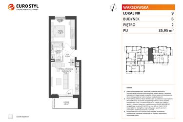 Rzut - Mieszkanie na sprzedaż 2 pokoje o powierzchni 35,95 m² - numer B.9 w Osiedle Warszawska etap III
