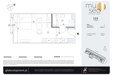 Rzut - Mieszkanie na sprzedaż 1 pokój o powierzchni 28,84 m² - numer 133 w Museo