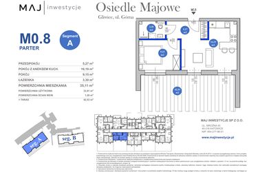 Rzut - Mieszkanie na sprzedaż 2 pokoje o powierzchni 35,11 m² - numer M0.8 w Osiedle Majowe 2.0 etap II