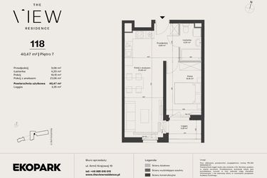 Rzut - Mieszkanie na sprzedaż 2 pokoje o powierzchni 40,47 m² - numer 118 w The View