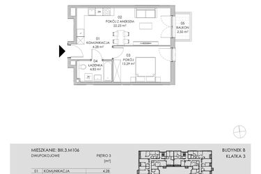 Rzut - Mieszkanie na sprzedaż 2 pokoje o powierzchni 44,63 m² - numer BIII.3.M106 w Przewóz 42 ATAL II