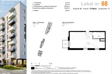 Rzut - Mieszkanie na sprzedaż 1 pokój o powierzchni 39,08 m² - numer A.68 w Osiedle Kochanowskiego - Gliwice