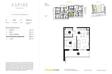 Rzut - Mieszkanie na sprzedaż 2 pokoje o powierzchni 35,81 m² - numer A.4 w Aspire