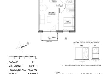 Rzut - Mieszkanie na sprzedaż 2 pokoje o powierzchni 45,22 m² - numer B.2.4.3 w Atut III
