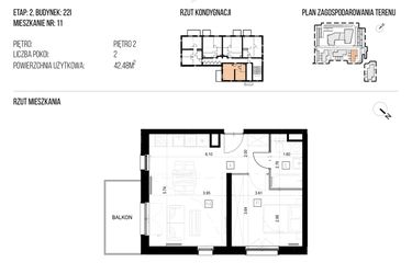 Rzut - Mieszkanie na sprzedaż 2 pokoje o powierzchni 42,48 m² - numer 22I/11 w NATURAMA II