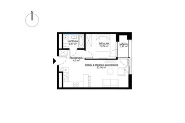 Rzut - Mieszkanie na sprzedaż 2 pokoje o powierzchni 41,19 m² - numer M69 w KrakoVska etap 2