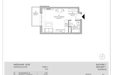 Rzut - Mieszkanie na sprzedaż 1 pokój o powierzchni 31,29 m² - numer 1B.08 w Skwer Harmonia II