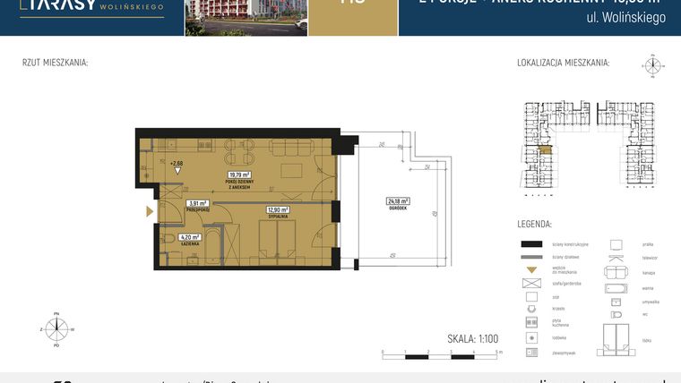 Rzut - Mieszkanie na sprzedaż 2 pokoje o powierzchni 40,8 m² - numer M03 w Diamentowe Tarasy