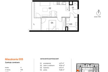 Rzut - Mieszkanie na sprzedaż 2 pokoje o powierzchni 40,24 m² - numer A.A005 w Miasto Polskich Mistrzów Olimpijskich II