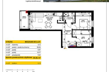 Rzut - Mieszkanie na sprzedaż 3 pokoje o powierzchni 54,46 m² - numer A 4.07 w Park Moniuszki II C