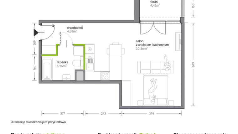 Rzut - Mieszkanie na sprzedaż 1 pokój o powierzchni 40,77 m² - numer A.012 w Żabiniec Vita