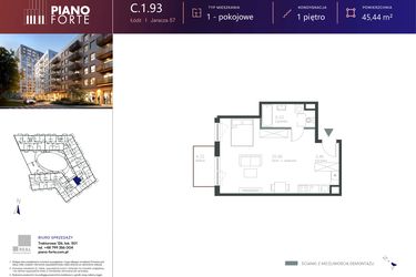 Rzut - Mieszkanie na sprzedaż 1 pokój o powierzchni 45,45 m² - numer C.1.93 w Piano