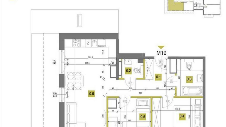 Rzut - Mieszkanie na sprzedaż 3 pokoje o powierzchni 59,4 m² - numer M19 w Mazowiecka 69