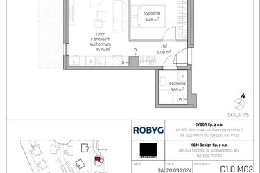 Rzut - Mieszkanie na sprzedaż 2 pokoje o powierzchni 33,97 m² - numer C1.0M02 w ROSA Residence etap II