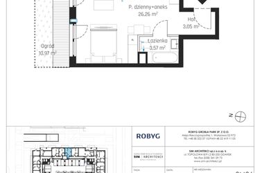 Rzut - Mieszkanie na sprzedaż 1 pokój o powierzchni 32,88 m² - numer J.0M06 w Nadmotławie Apartments etap J