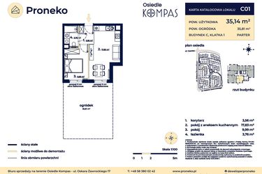 Rzut - Mieszkanie na sprzedaż 2 pokoje o powierzchni 35,14 m² - numer C01 w Osiedle Kompas