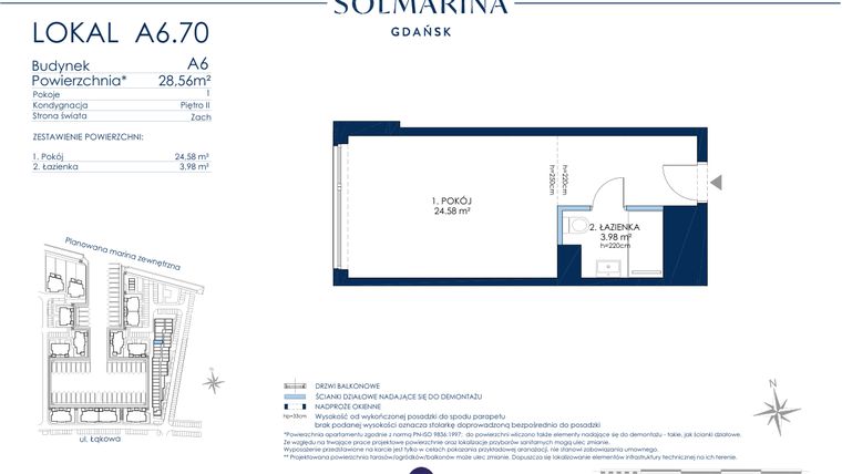 Rzut - Mieszkanie na sprzedaż 1 pokój o powierzchni 28,64 m² - numer A6.70 w Grano Hotel Solmarina
