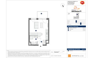 Rzut - Mieszkanie na sprzedaż 1 pokój o powierzchni 25,43 m² - numer D19 w Osiedle Bokserska 71 Etap 2 Faza 3