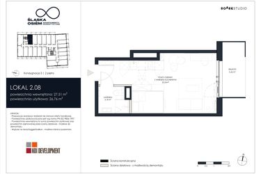 Rzut - Mieszkanie na sprzedaż 1 pokój o powierzchni 27,51 m² - numer 2.08 w Śląska Osiem