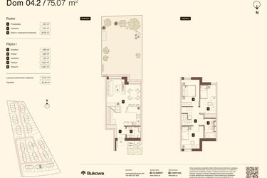 Rzut - Mieszkanie na sprzedaż 4 pokoje o powierzchni 75,07 m² - numer 04.2 w Bukowa