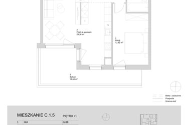 Rzut - Mieszkanie na sprzedaż 2 pokoje o powierzchni 54,68 m² - numer C.1.5 w ATAL Parkowa