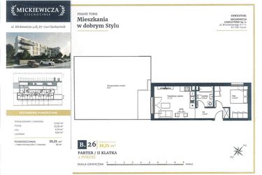 Rzut - Mieszkanie na sprzedaż 2 pokoje o powierzchni 39,25 m² - numer B26 w Mickiewicza