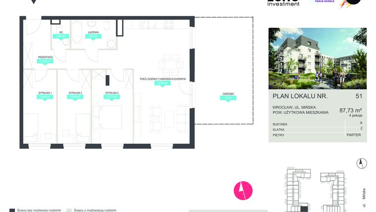 Rzut - Mieszkanie na sprzedaż 4 pokoje o powierzchni 87,73 m² - numer 51 w Stacja 3.0