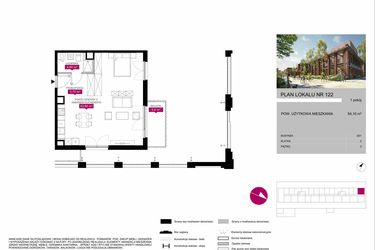 Rzut - Mieszkanie na sprzedaż 1 pokój o powierzchni 54,09 m² - numer G1.122 w Fuzja Mieszkania Loftowe