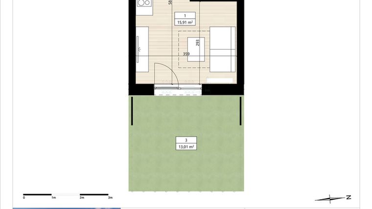 Rzut - Mieszkanie na sprzedaż 1 pokój o powierzchni 19,75 m² - numer B3/0/9 w Montano bud. B3 - apartamenty inwestycyjne