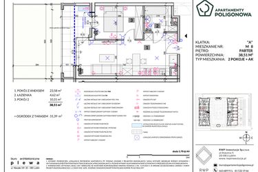 Rzut - Mieszkanie na sprzedaż 2 pokoje o powierzchni 38,51 m² - numer 8 w Apartamenty Poligonowa etap 5