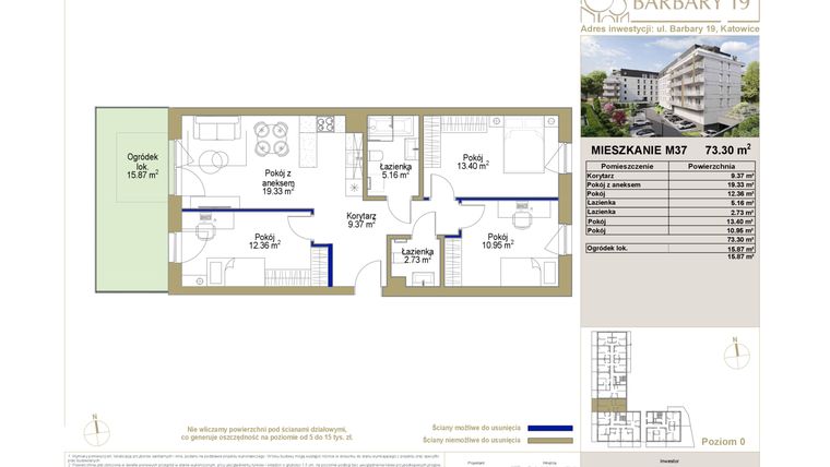 Rzut - Mieszkanie na sprzedaż 4 pokoje o powierzchni 73,3 m² - numer 37 w Barbary 19