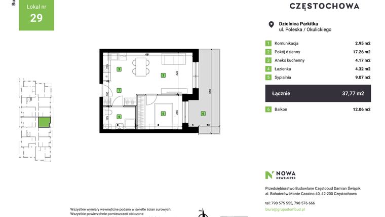 Rzut - Mieszkanie na sprzedaż 2 pokoje o powierzchni 64,37 m² - numer C-29 w Nowa Częstochowa