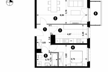 Rzut - Mieszkanie na sprzedaż 2 pokoje o powierzchni 53,68 m² - numer 1A.3/26 w Nowa Winnica