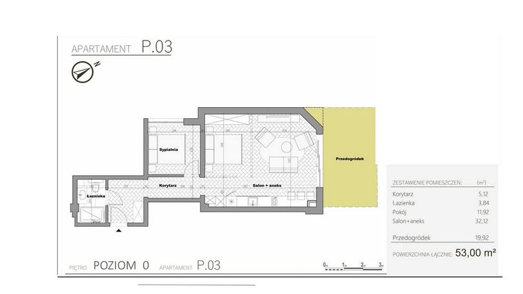 Rzut - Mieszkanie na sprzedaż 2 pokoje o powierzchni 53 m² - numer 0.3 w Villa Książąt Pomorskich