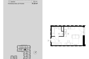 Rzut - Mieszkanie na sprzedaż 1 pokój o powierzchni 31,22 m² - numer M1.1.16 w Modern Helenów
